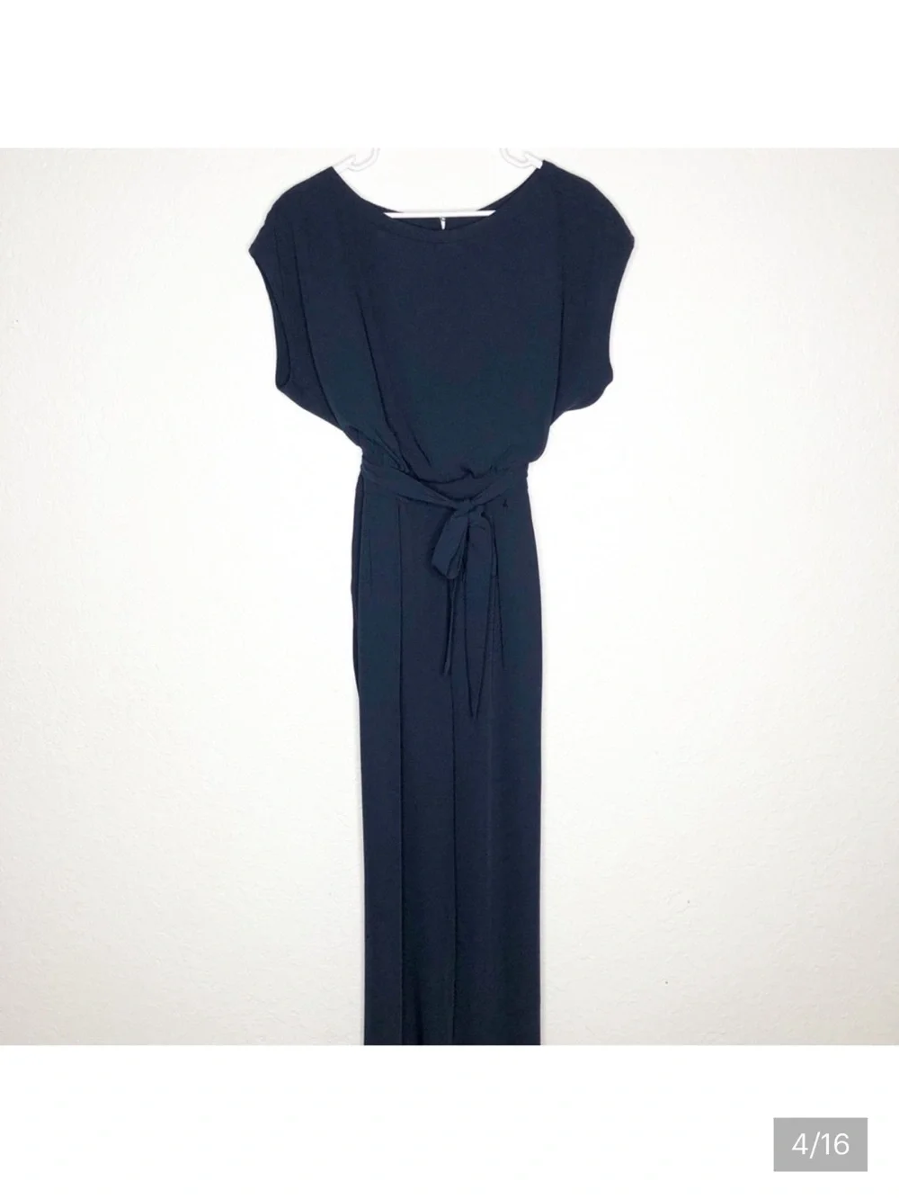 Eliza J navy blue cap sleeve belted jumpsuit size 8 - Picture 4 of 16